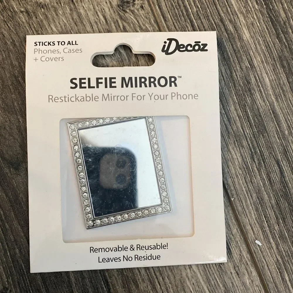 iDecoz Unbreakable Square Phone Mirror - Silver with Crystals